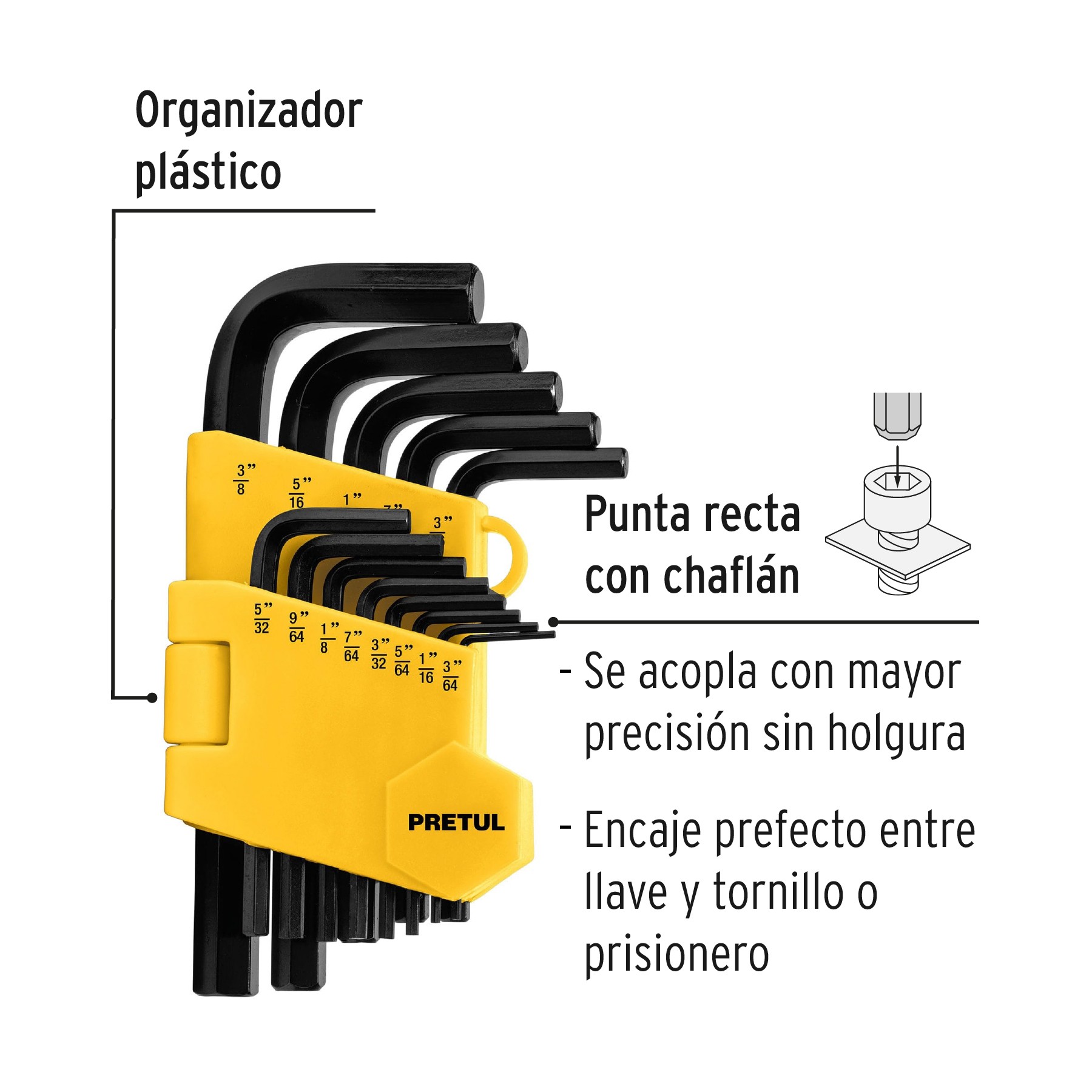 Juego Llaves Allen Std Punta Hex Con Organizador Pretul Llaves