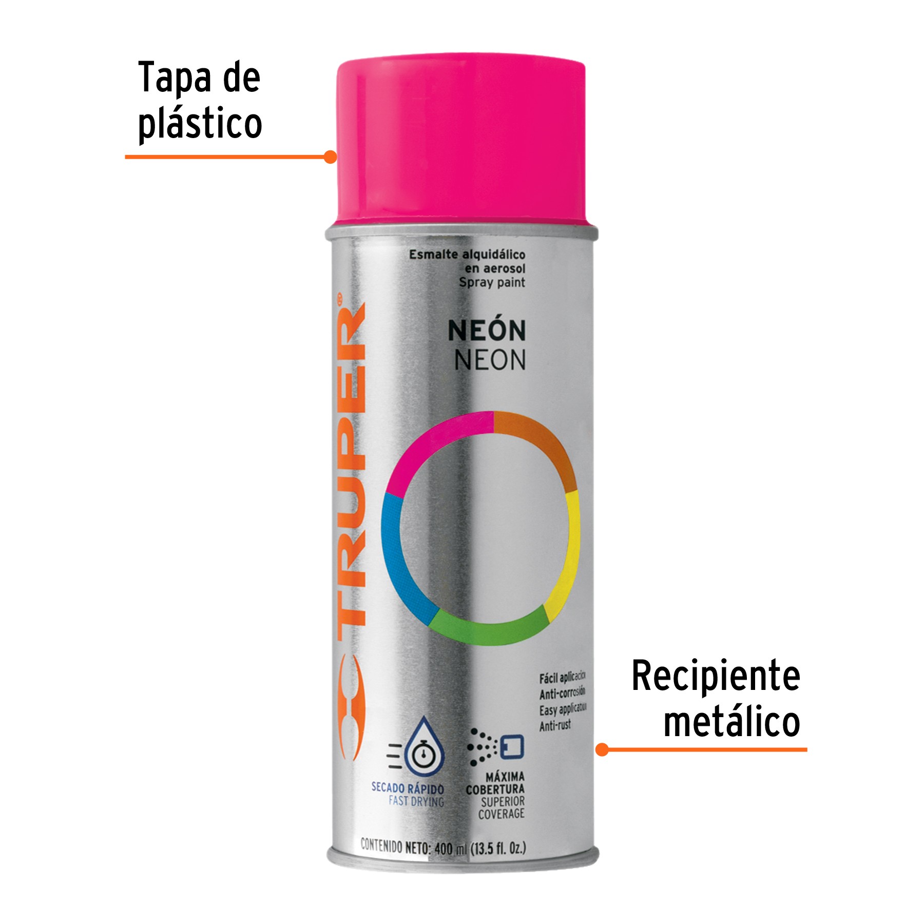 Pintura en aerosol rosa neón bote tradicional 400 ml Neón 102851