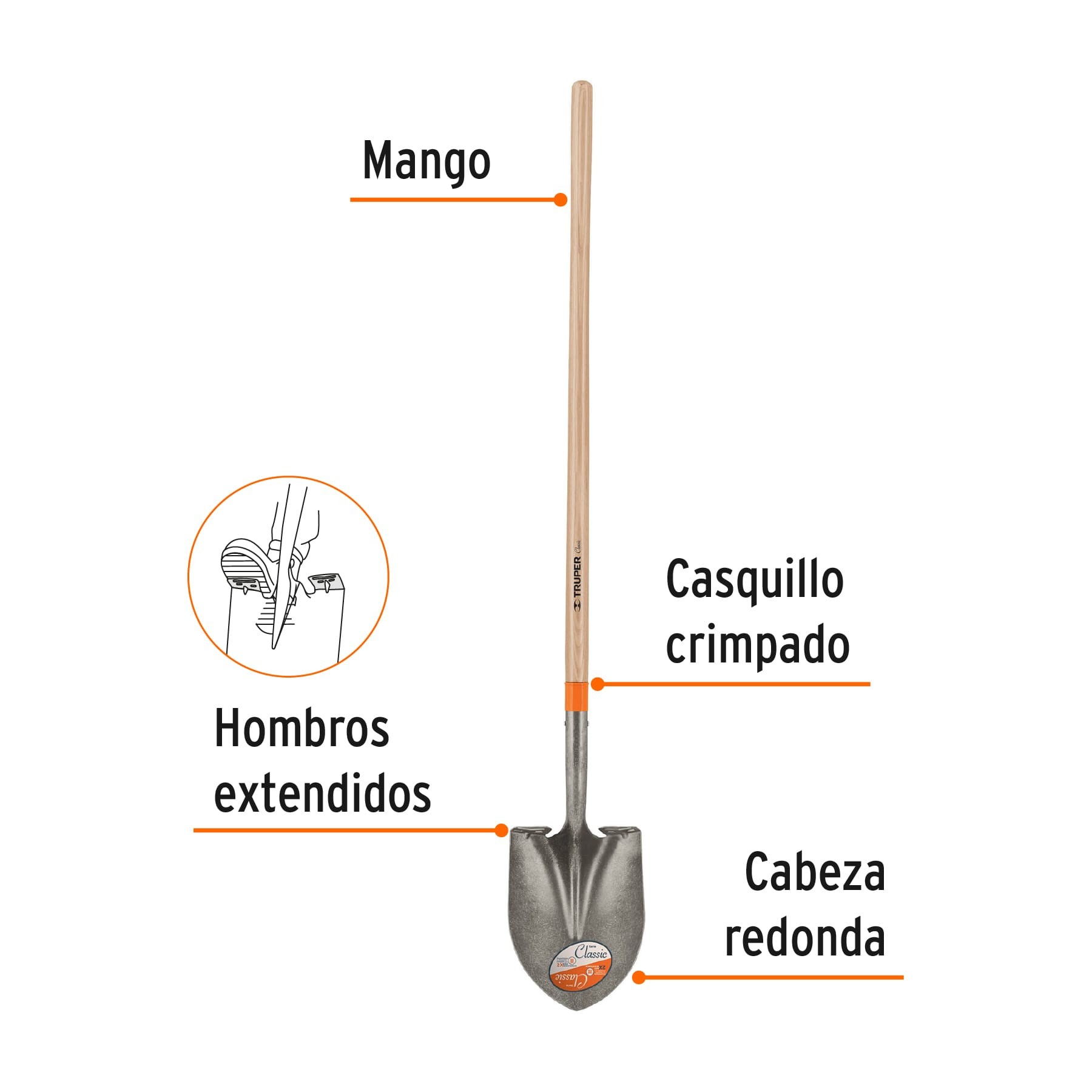 Pala Redonda Classic Mango Largo Truper Palas Redondas