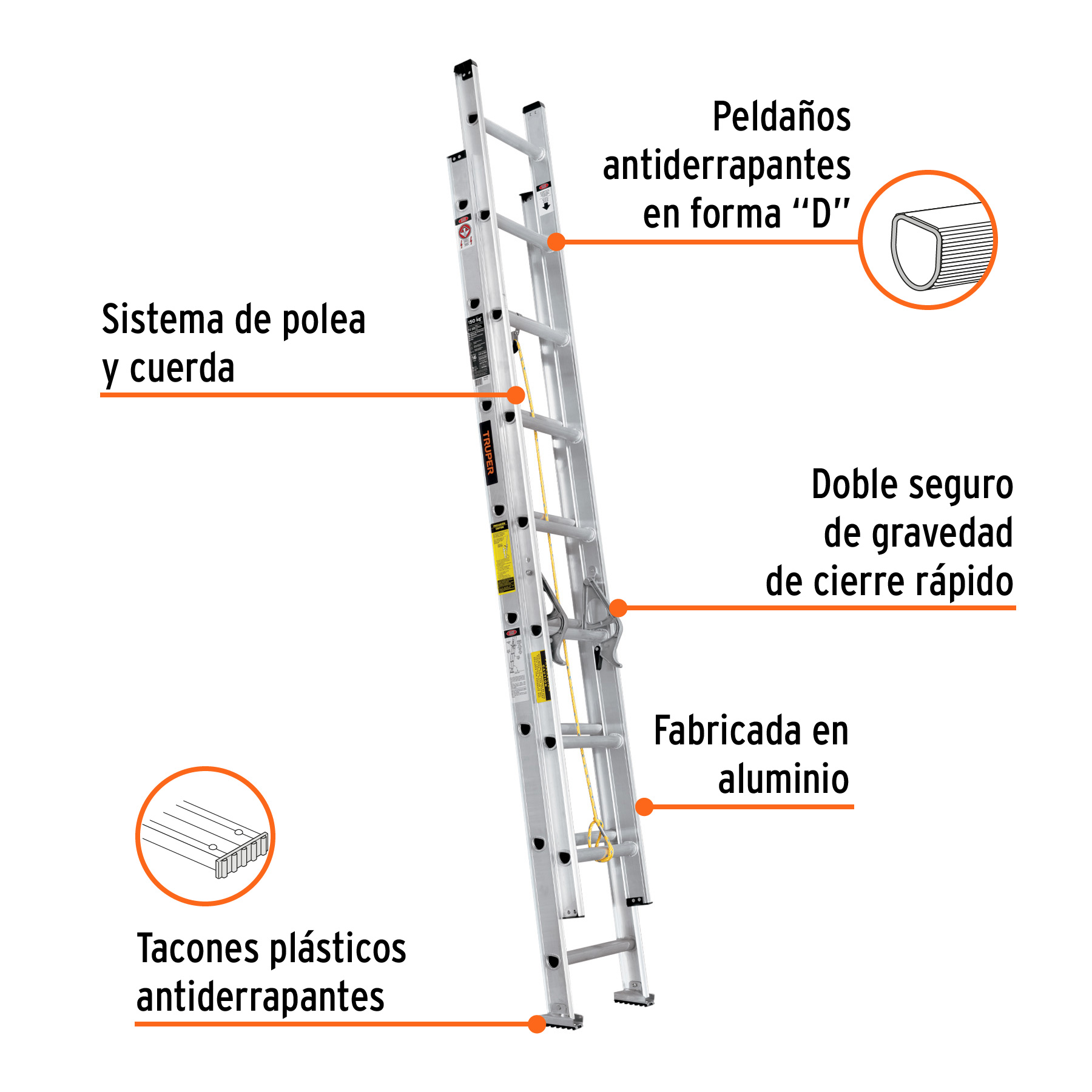 Ripley - ESCALERA TELESCÓPICA TIPO III DE 16 PELDAÑOS TRUPER