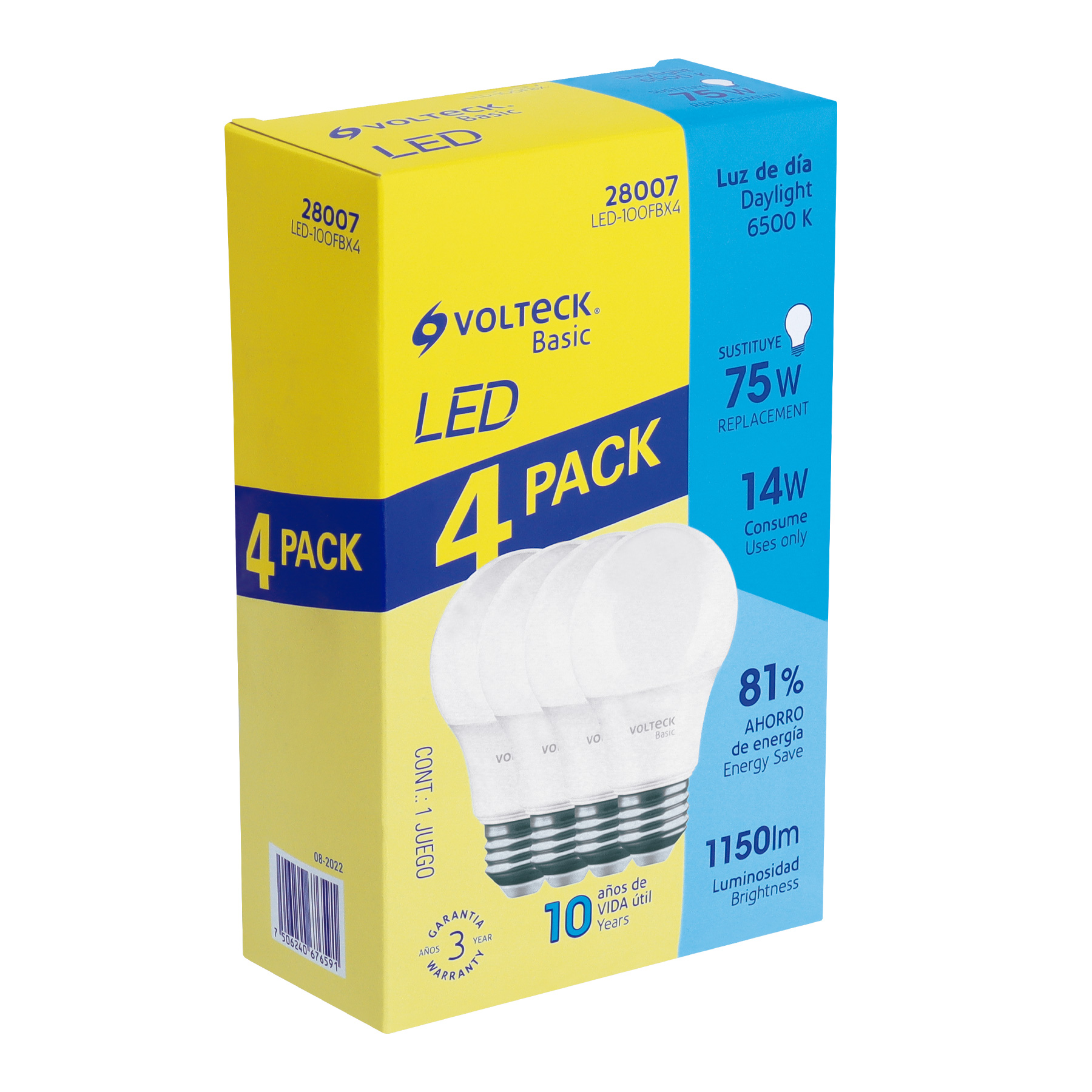 28007 LÃ¡mpara LED E26 14W luz de dÃ­a 4 pzs