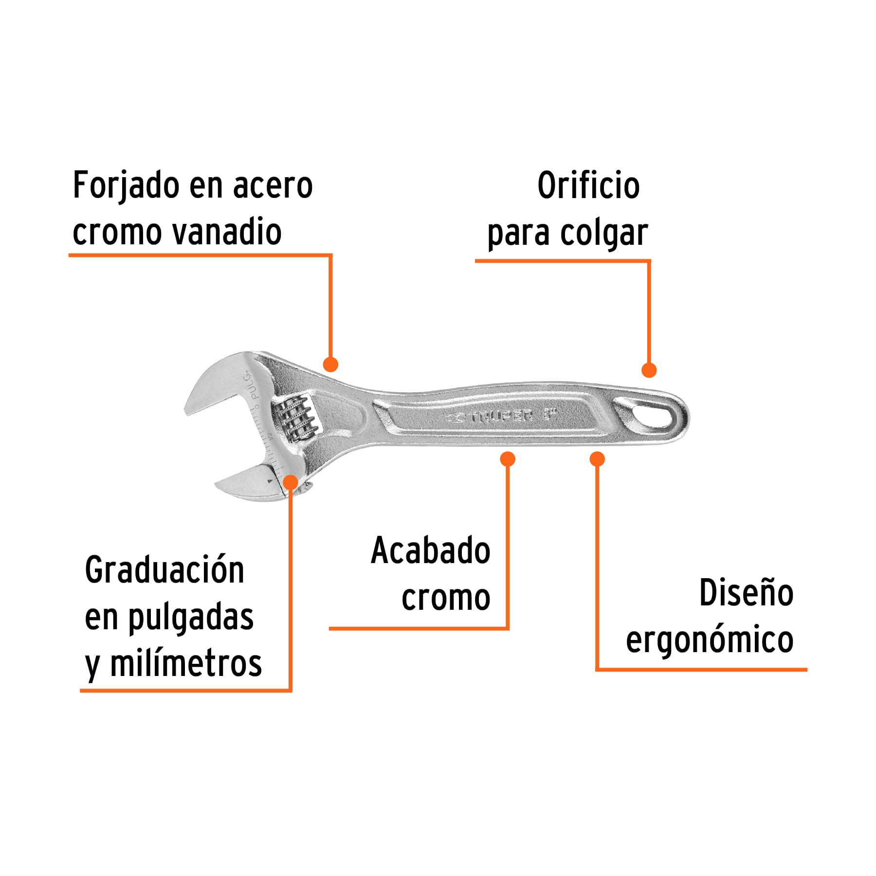 LLAVE INGLESA AJUSTABLE 8 25 CM CROMO VANADIO