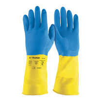 Guantes de látex para limpieza, color azul con amarillo