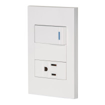 Placa armada 1 interruptor,1 contacto,1mod, Española, blanco