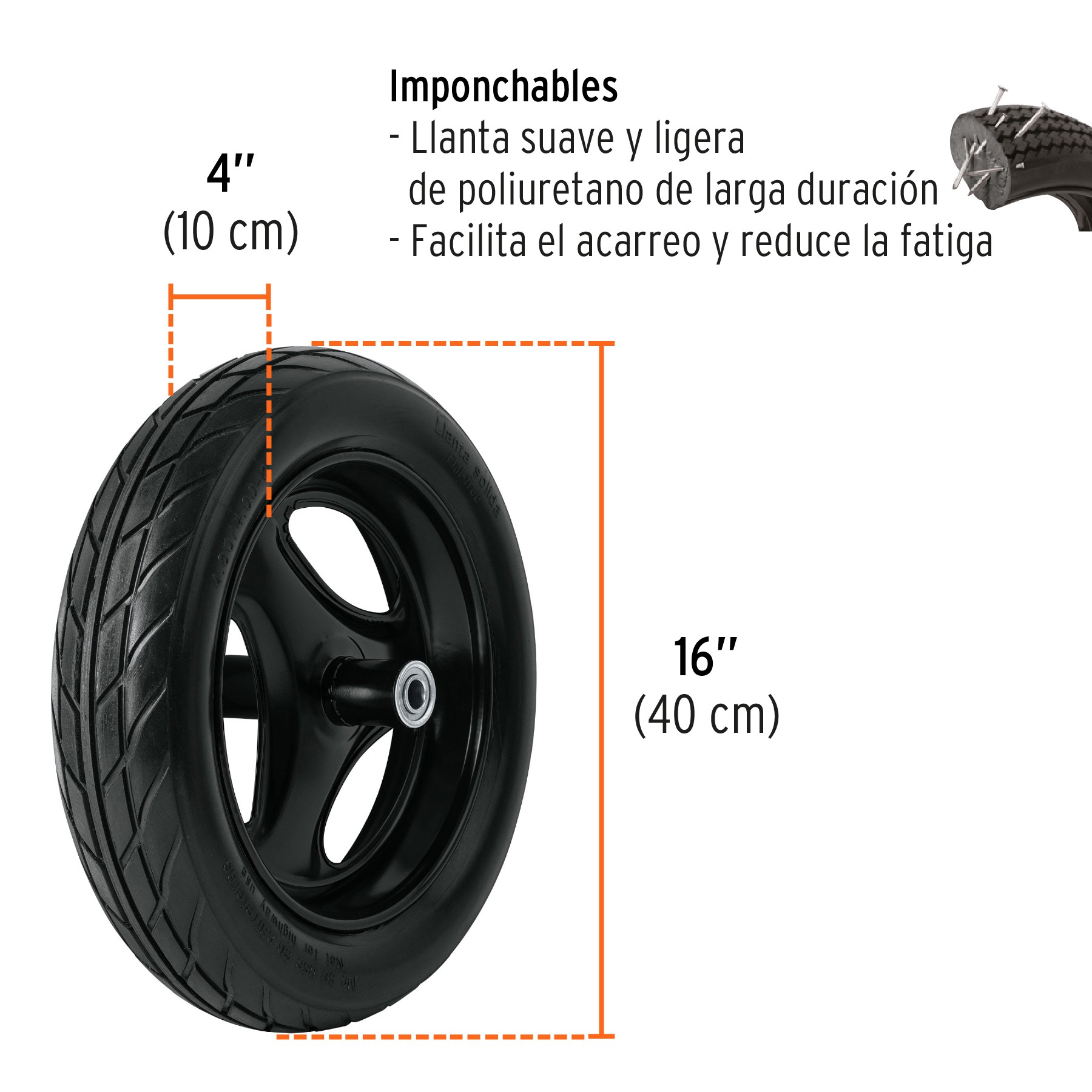 Truper Carretilla de obra angosta 70 Litros llanta neumática con  rodamientos 530 Kg de capacidad