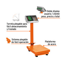 Báscula electrónica de plataforma p/mostrador, 80 kg, Truper