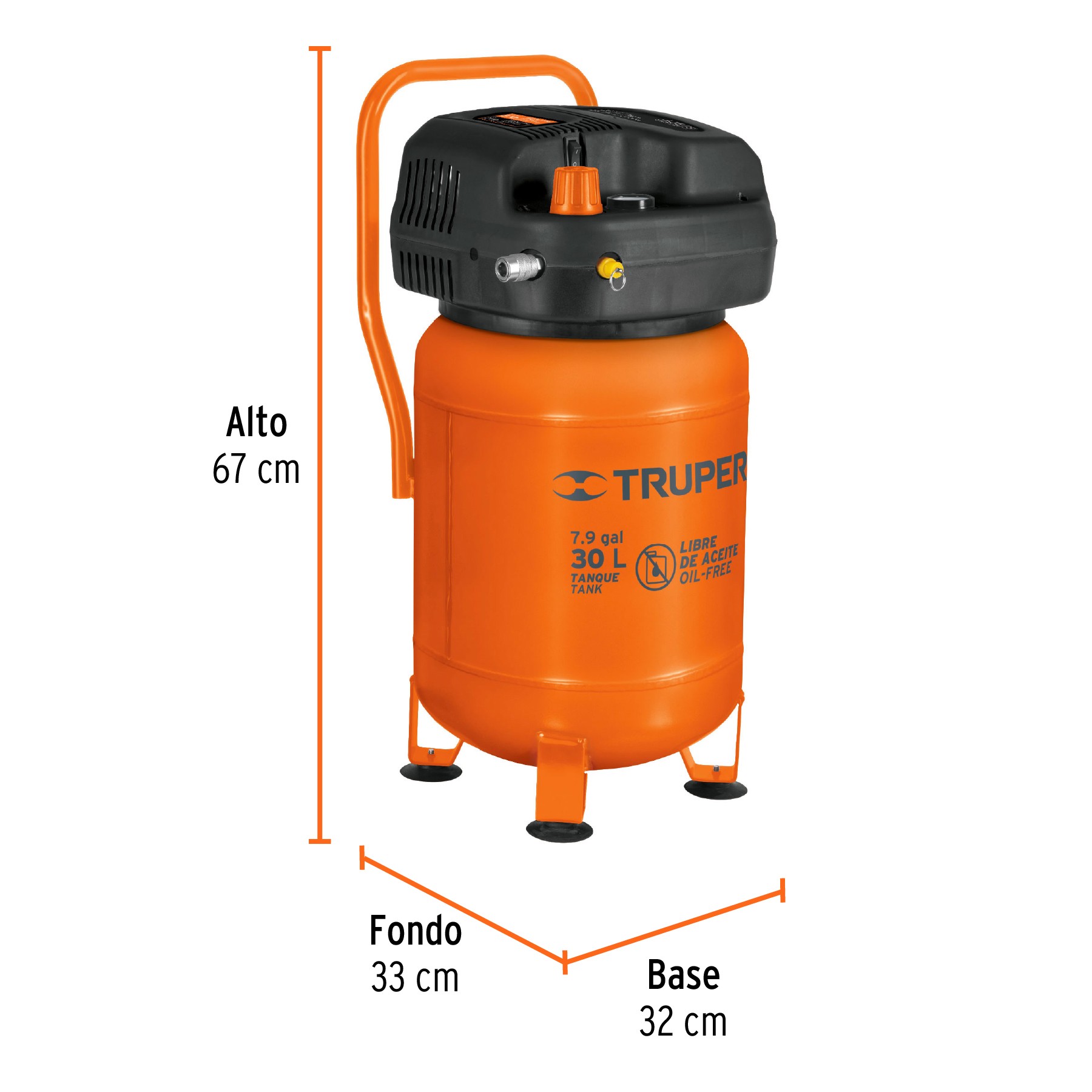 Compresor Libre De Aceite Compacto 30L, 3HP 127V Truper, Compresores ...