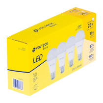 Pack de 4 lámparas de LED A19 10 W, luz cálida, caja, Basic