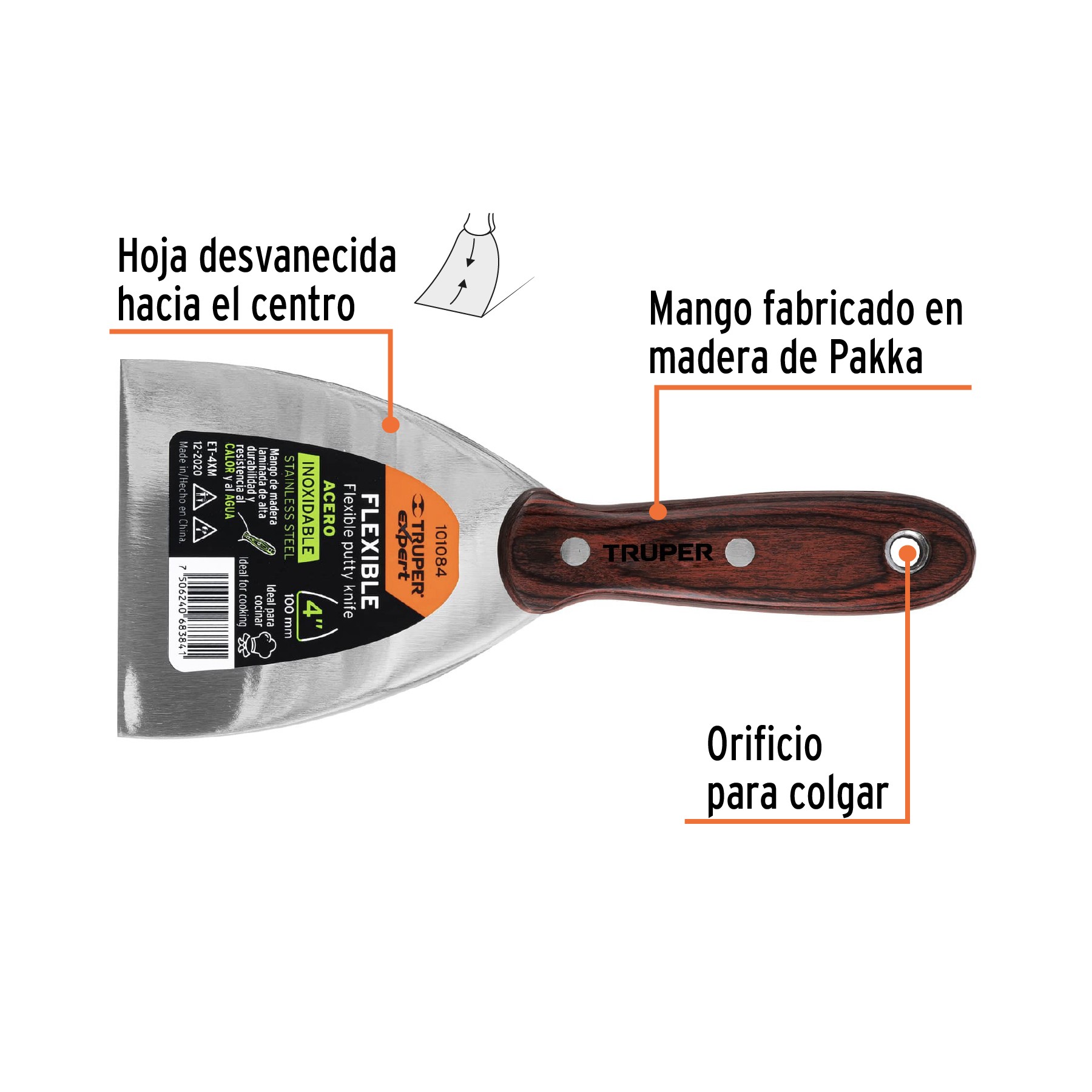 Espatula con mango de madera Acero Inoxidable Facusa