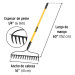 Rastrillo jardinero, 16 dientes, mango 60" fibra de vidrio