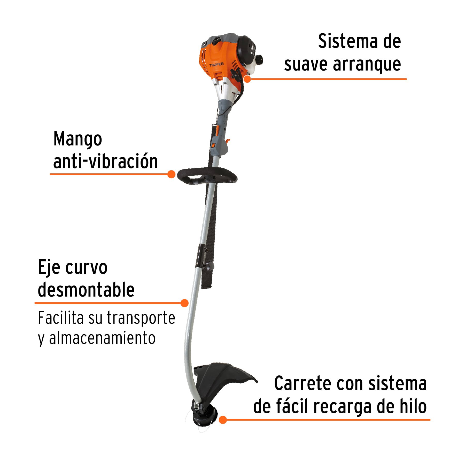 Desbrozadora a gasolina 30cc mango tipo D , 17 corte, curva, Desbrozadoras,  12498