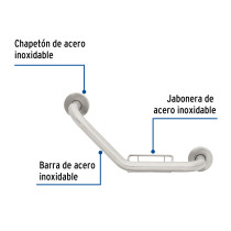 Barra angular con jabonera, acero inox, 1-1/4" x 40cm, Foset