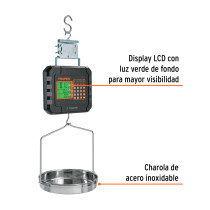 Báscula electrónica colgante, recargable, c/charola, 40 kg