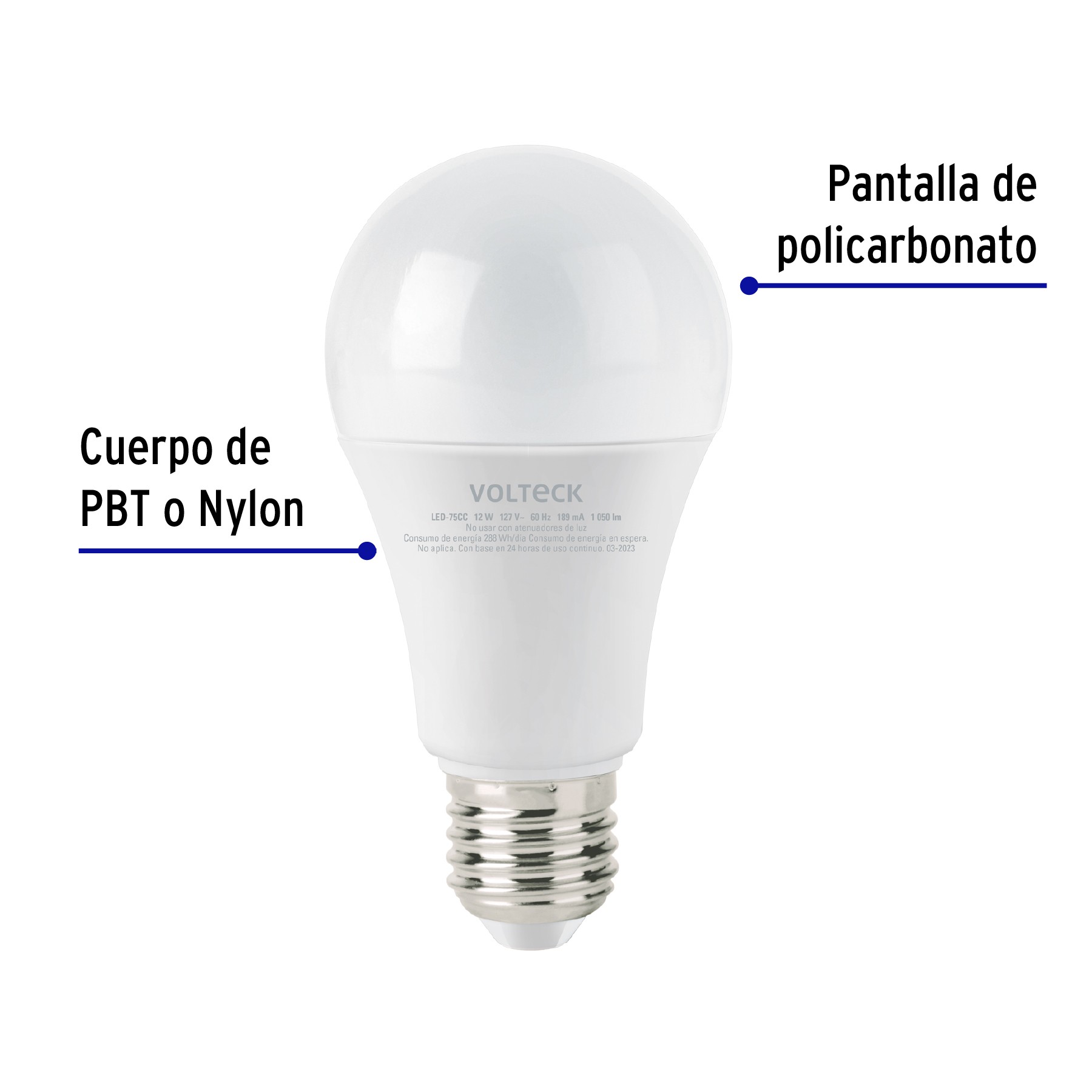 Lámpara LED tipo bulbo A19 12 W luz cálida caja Volteck Herramientas 47549