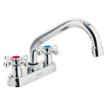 Mezcladora 4" para lavabo, cuello tubular, manerales cruceta