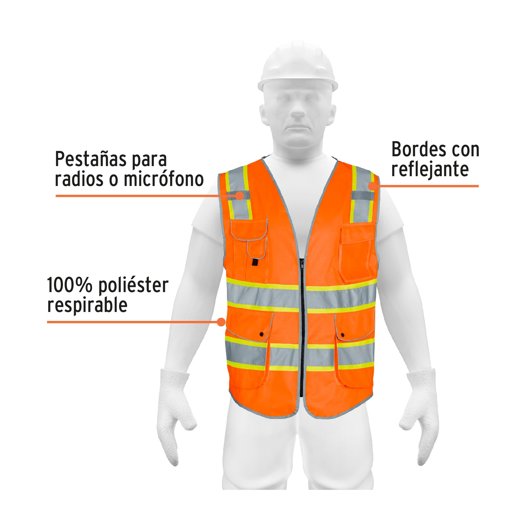 Chaleco De Seguridad De Alta Visibilidad Naranja Grande Chalecos