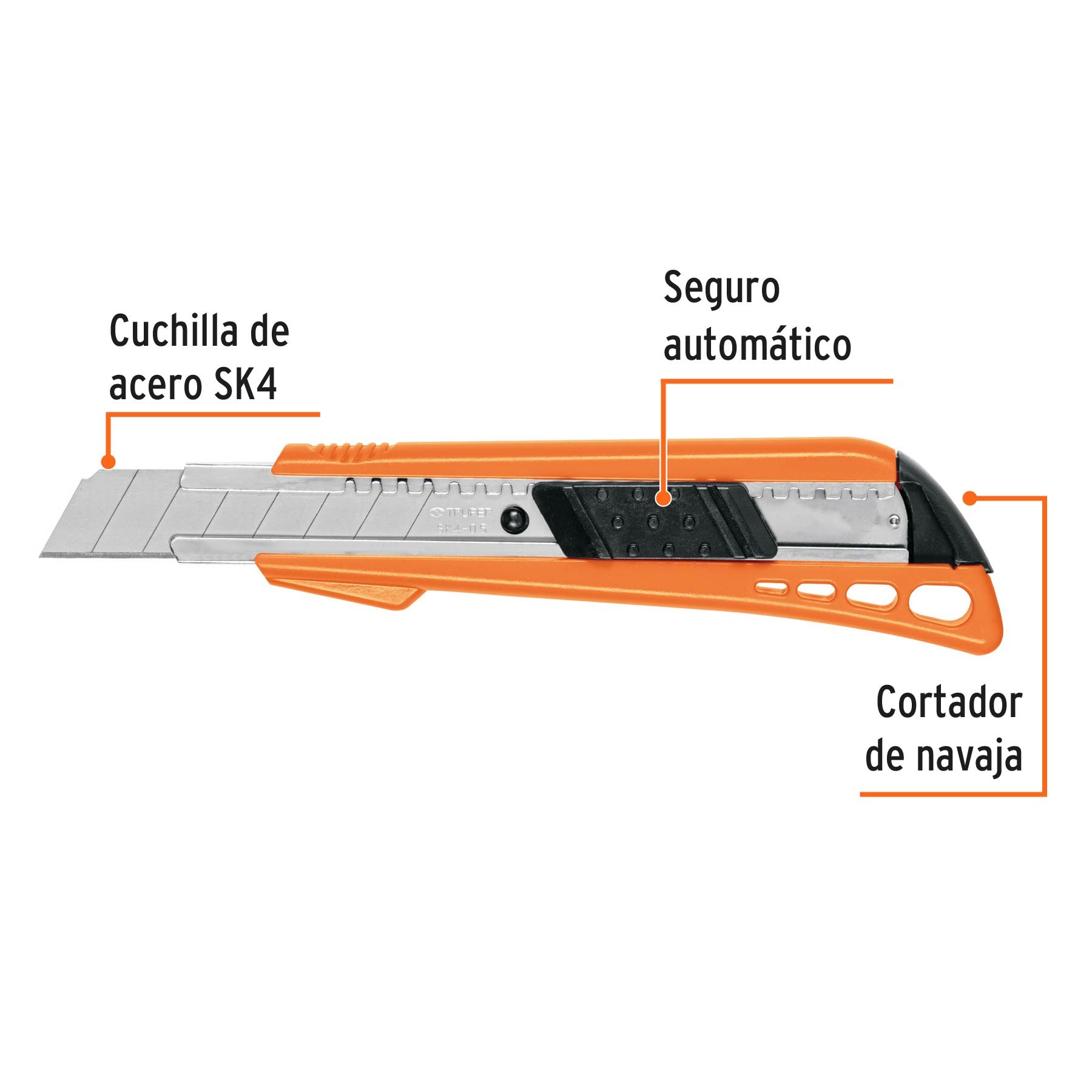 Cutter 18 mm profesional con alma metálica y grip, Truper, Cutters, 16977